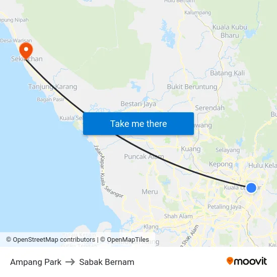 Ampang Park to Sabak Bernam map