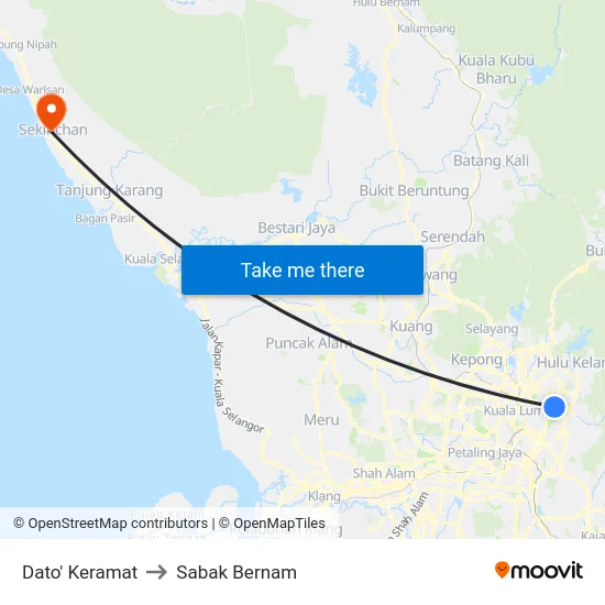 Dato' Keramat to Sabak Bernam map