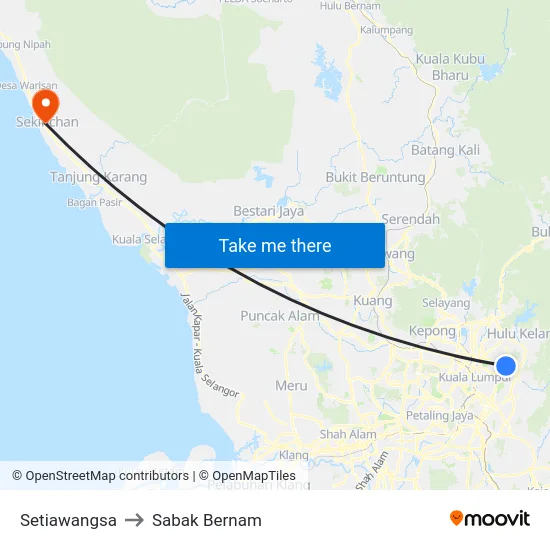 Setiawangsa to Sabak Bernam map