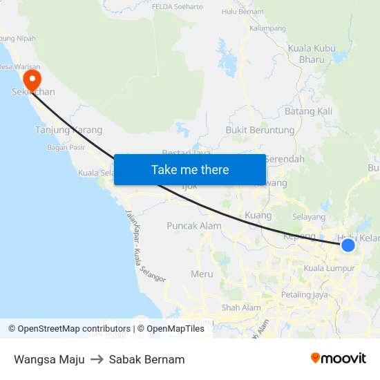 Wangsa Maju to Sabak Bernam map