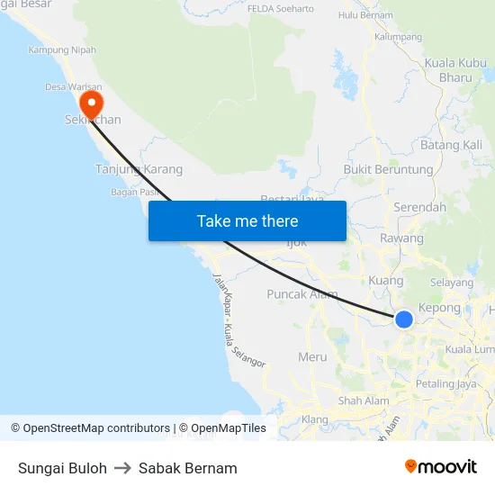 Sungai Buloh to Sabak Bernam map