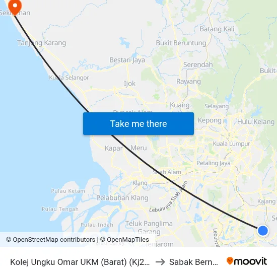 Kolej Ungku Omar UKM (Barat) (Kj228) to Sabak Bernam map