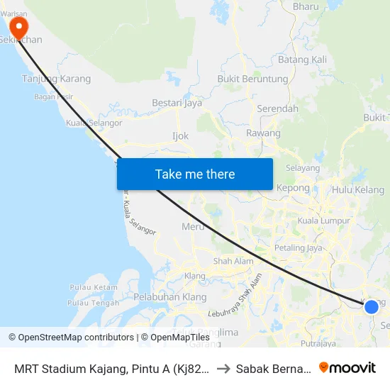 MRT Stadium Kajang, Pintu A (Kj822) to Sabak Bernam map