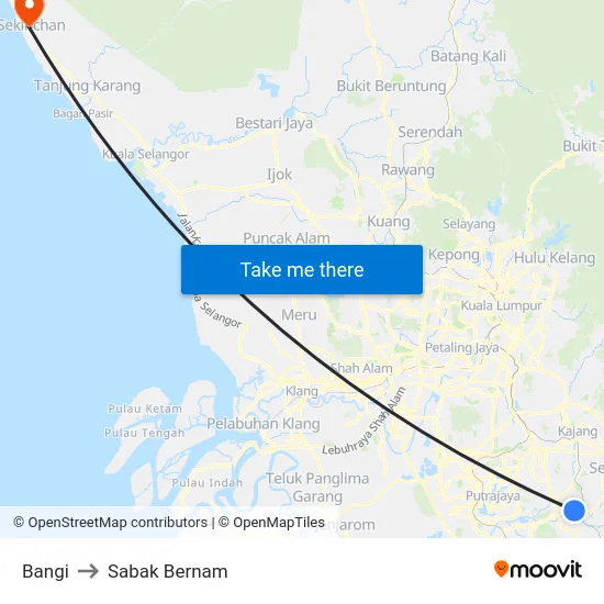 Bangi to Sabak Bernam map