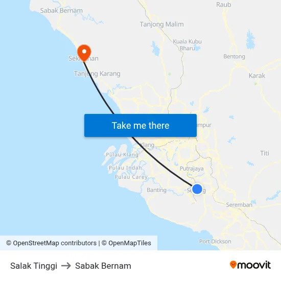Salak Tinggi to Sabak Bernam map