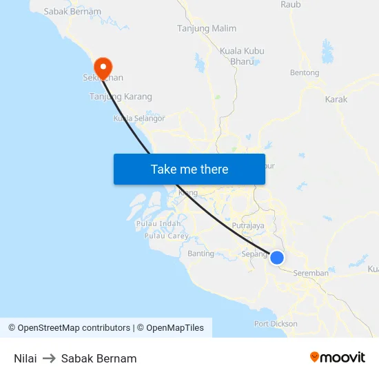 Nilai to Sabak Bernam map