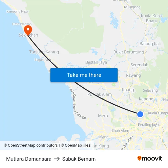 Mutiara Damansara to Sabak Bernam map