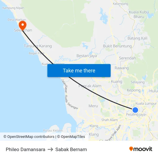 Phileo Damansara to Sabak Bernam map