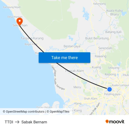 TTDI to Sabak Bernam map