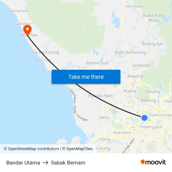 Bandar Utama to Sabak Bernam map