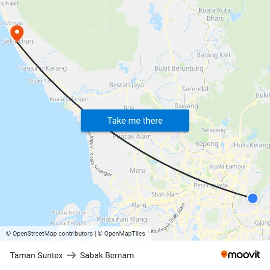 Taman Suntex to Sabak Bernam map