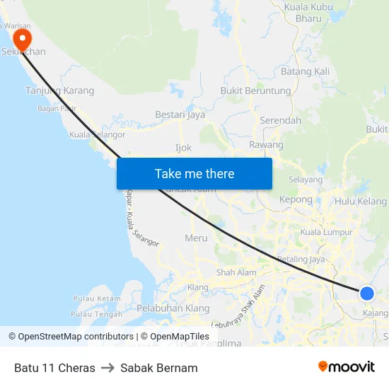 Batu 11 Cheras to Sabak Bernam map