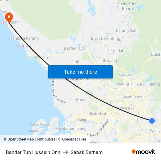 Bandar Tun Hussein Onn to Sabak Bernam map