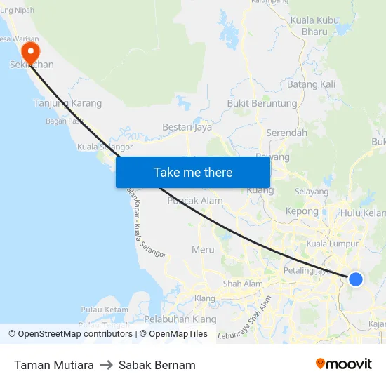 Taman Mutiara to Sabak Bernam map