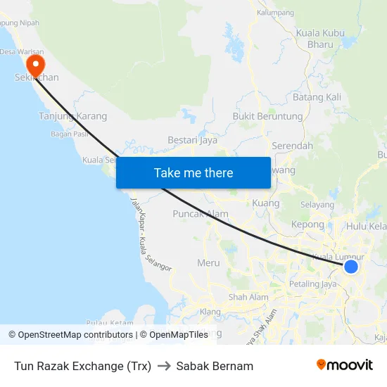 Tun Razak Exchange (Trx) to Sabak Bernam map