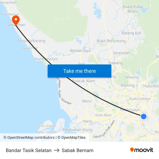 Bandar Tasik Selatan to Sabak Bernam map