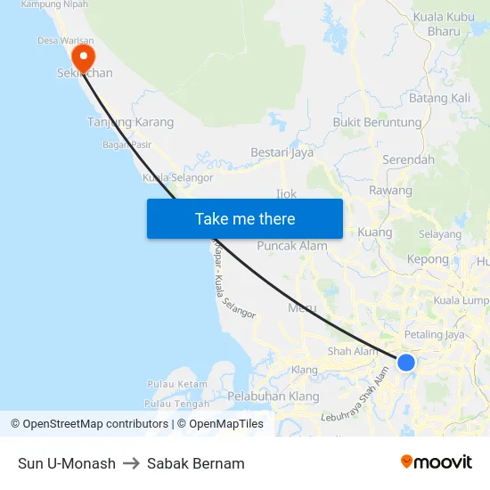 Sun U-Monash to Sabak Bernam map