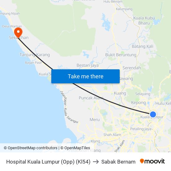 Hospital Kuala Lumpur (Opp) (Kl54) to Sabak Bernam map