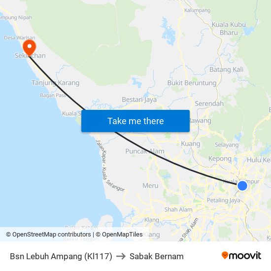 Bsn Lebuh Ampang (Kl117) to Sabak Bernam map