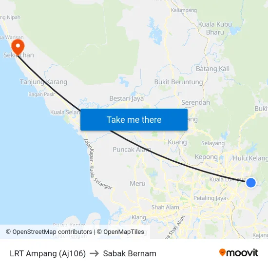 LRT Ampang (Aj106) to Sabak Bernam map