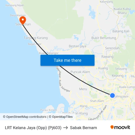 LRT Kelana Jaya (Opp) (Pj603) to Sabak Bernam map