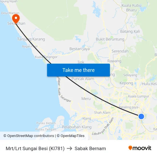 Mrt/Lrt Sungai Besi (Kl781) to Sabak Bernam map