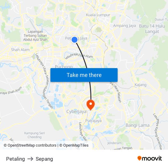 Petaling to Sepang map