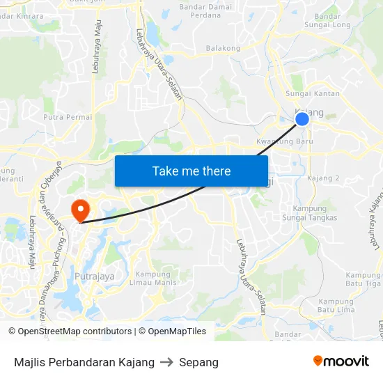 Majlis Perbandaran Kajang to Sepang map