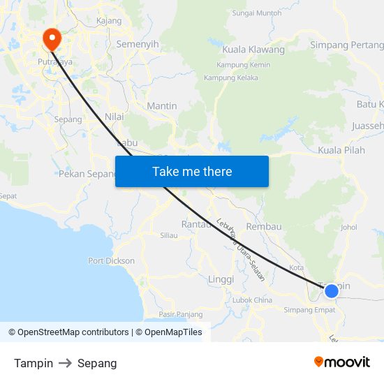 Tampin to Sepang map