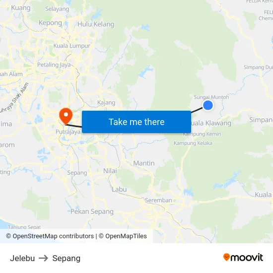 Jelebu to Sepang map