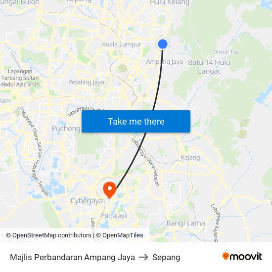 Majlis Perbandaran Ampang Jaya to Sepang map