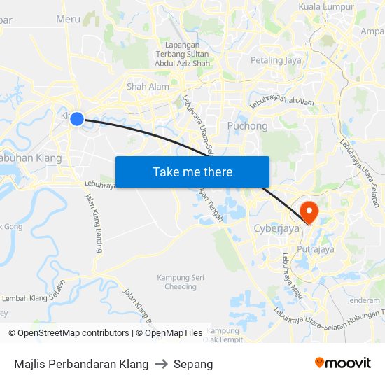 Majlis Perbandaran Klang to Sepang map