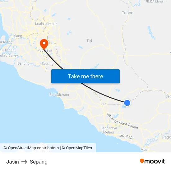 Jasin to Sepang map