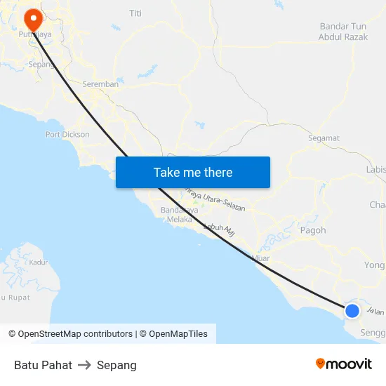Batu Pahat to Sepang map