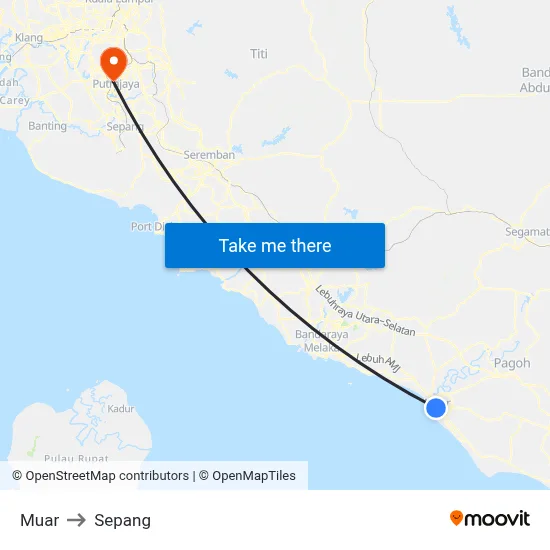 Muar to Sepang map
