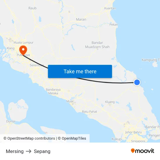 Mersing to Sepang map