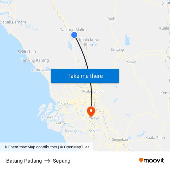 Batang Padang to Sepang map