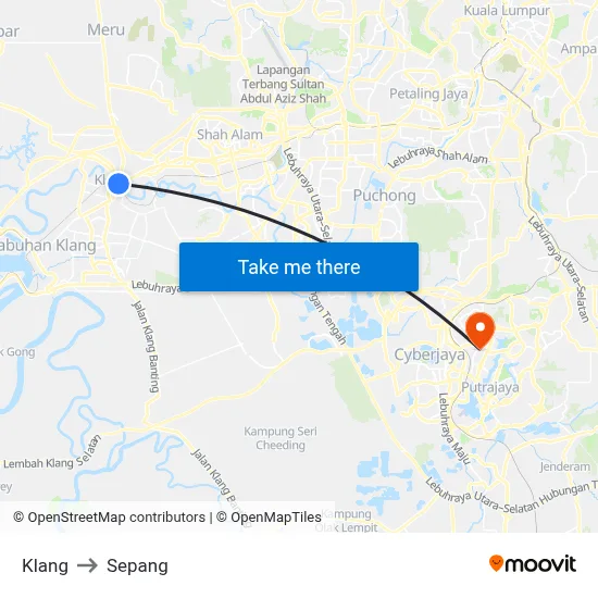 Klang to Sepang map