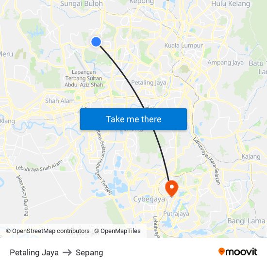 Petaling Jaya to Sepang map