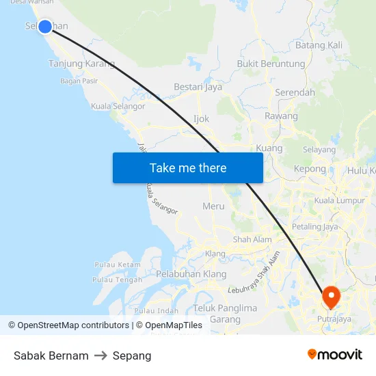 Sabak Bernam to Sepang map