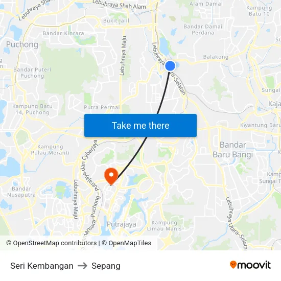 Seri Kembangan to Sepang map