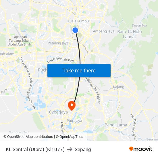 KL Sentral (Utara) (Kl1077) to Sepang map