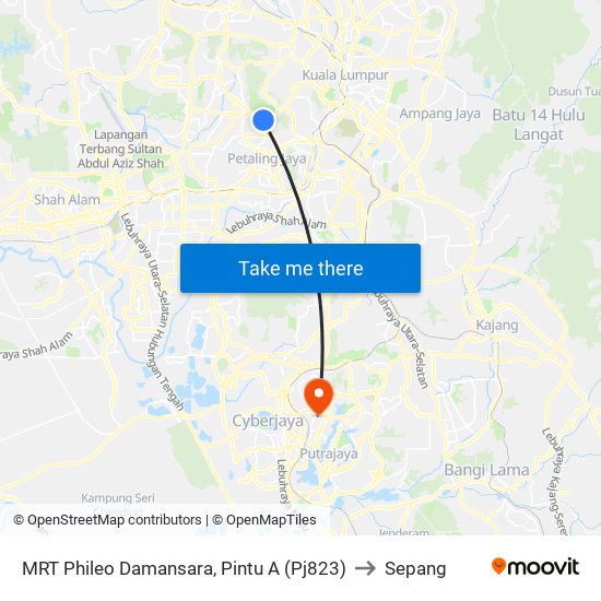 MRT Phileo Damansara, Pintu A (Pj823) to Sepang map