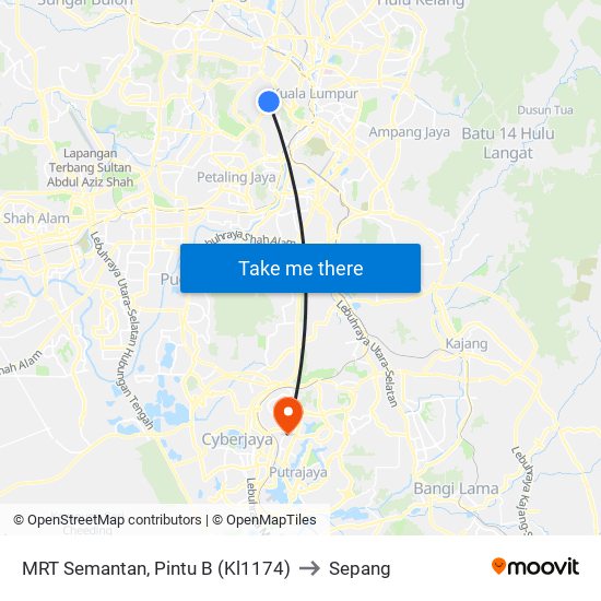 MRT Semantan, Pintu B (Kl1174) to Sepang map