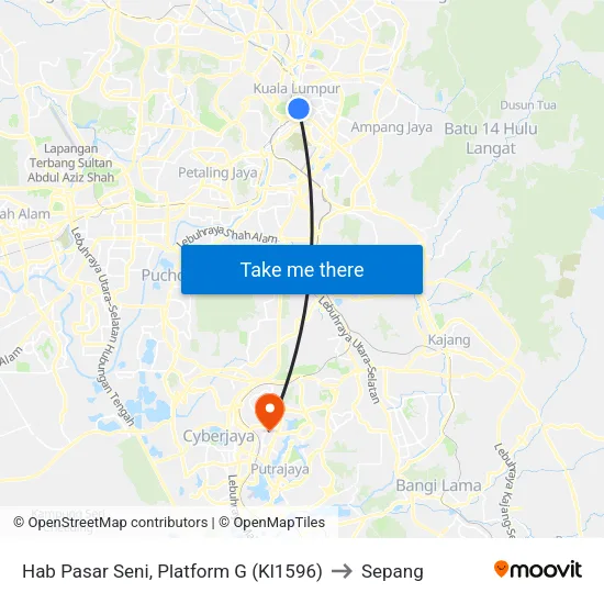 Hab Pasar Seni, Platform G (Kl1596) to Sepang map