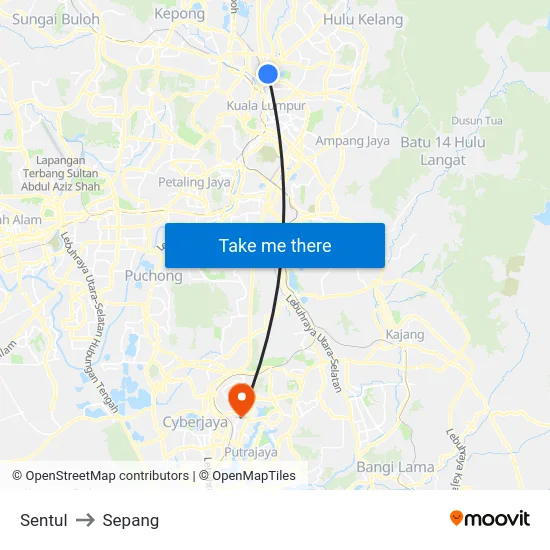 Sentul to Sepang map