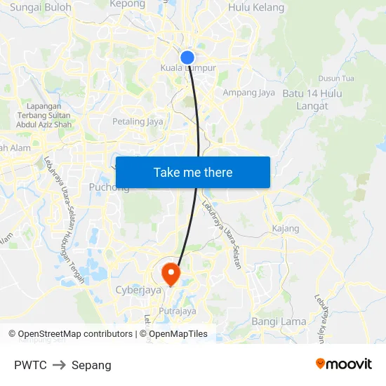 PWTC to Sepang map