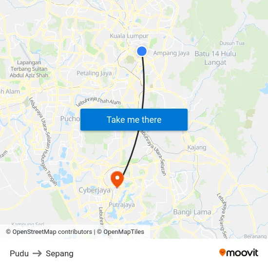 Pudu to Sepang map