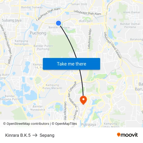 Kinrara B.K.5 to Sepang map