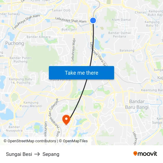 Sungai Besi to Sepang map